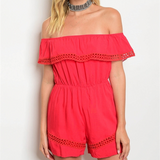 Off Shoulder Red Romper-Pants-Moda Me Couture