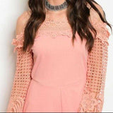 ROMANTIC Blush Pink Crochet Romper-Pants-Moda Me Couture
