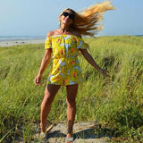 Yellow Floral off Shoulder Romper-Pants-Moda Me Couture