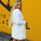Cream Faux Fur Coat Vest-Jackets & Coats-Moda Me Couture
