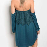 Delmara Off Shoulder Teal Dress-Dress-Moda Me Couture