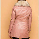 Faux Leather Coat with Fur Collar-Jackets & Coats-Moda Me Couture