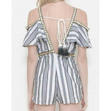 Nautical Cold Shoulder Striped Romper-Pants-Moda Me Couture