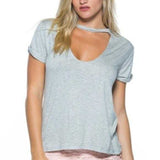 Gray Choker T-Shirt-Tops-Moda Me Couture