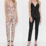 Sequin Jumpsuit - Nude-Pants-Moda Me Couture