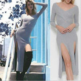 Heather Ribbed Knit Slit Dress-Dress-Moda Me Couture