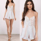 Blush Striped Lace-up Romper-Pants-Moda Me Couture