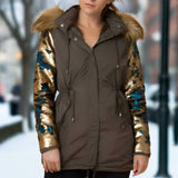 Army Green Parka Sequin Sleeves-Jackets & Coats-Moda Me Couture
