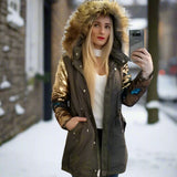 Army Green Parka Sequin Sleeves-Jackets & Coats-Moda Me Couture
