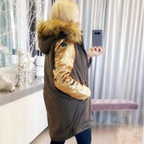 Army Green Parka Sequin Sleeves-Jackets & Coats-Moda Me Couture