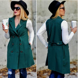 Get It Right Double Breasted Vest - Forest Green-Jackets & Coats-Moda Me Couture