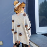 Playful Pom Pom Wrap Shrug Tan
