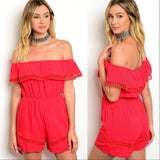 Off Shoulder Red Romper-Pants-Moda Me Couture