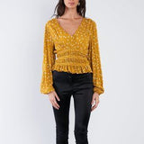 Illustrator Polka Dot Peplum Top Mustard