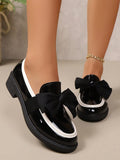 Black Casual Women's Contrast Bow Decor Flat Loafers