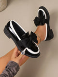 Black Casual Women's Contrast Bow Decor Flat Loafers