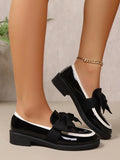 Black Casual Women's Contrast Bow Decor Flat Loafers