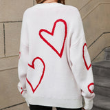 Heart Print Dropped Shoulder Long Sleeve Sweater