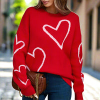 Heart Print Dropped Shoulder Long Sleeve Sweater