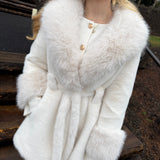 The Swan Ultra Plush Faux Fur Belted Coat cream