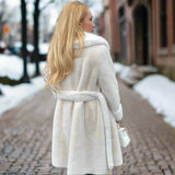 Glam Girl Cream Women's Luxury Ultra Plush Open Front Belted Fuzzy Faux Fur Coat