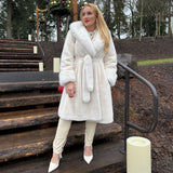 Glam Girl Cream Women's Luxury Ultra Plush Open Front Belted Fuzzy Faux Fur Coat