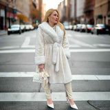 Glam Girl Cream Women's Luxury Ultra Plush Open Front Belted Fuzzy Faux Fur Coat