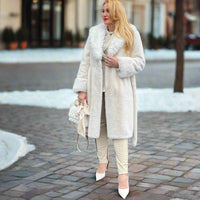 Glam Girl Cream Women's Luxury Ultra Plush Open Front Belted Fuzzy Faux Fur Coat