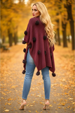 Burgundy Pom Pom Poncho Back