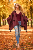 Burgundy Pom Pom Poncho Walk