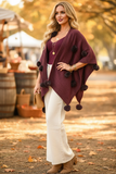 Burgundy Poncho 2026 Boho Three-Quarter