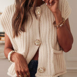 Button Down Sweater Vest with Pockets