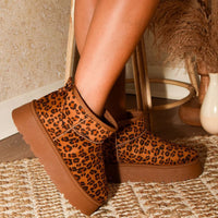 Thermal Furry Leopard Platform Booties