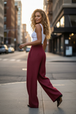Burgundy Casual Women's Design Pleated Loose Wide-Leg Suit Pant