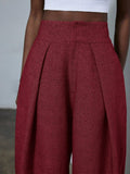Burgundy Casual Women's Design Pleated Loose Wide-Leg Suit Pant