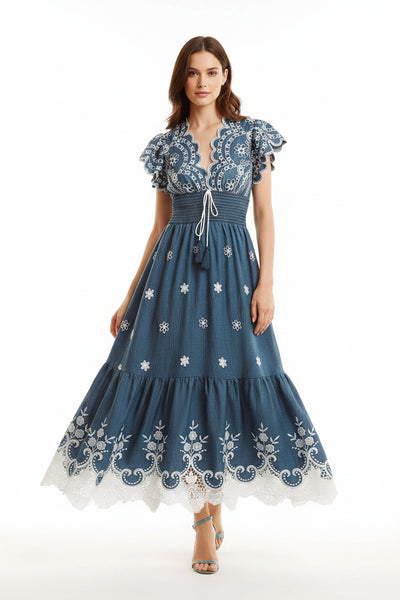 blue lace boho dress Something Blue Lace Maxi Dress M