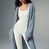 Dusty Blue Casual Women's Extra Long Cardigan