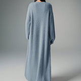 Dusty Blue Casual Women's Extra Long Cardigan