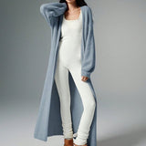 Dusty Blue Casual Women's Extra Long Cardigan