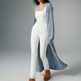 Dusty Blue Casual Women's Extra Long Cardigan