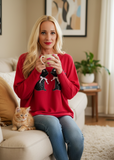 Red Cat Sweater Same Model Living Room