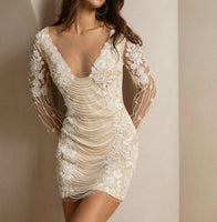 Champagne Party Women's Beaded Long Sleeve Dress