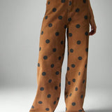 Brown High Waisted Casual Women's Wide Leg Polka Dot Jeans