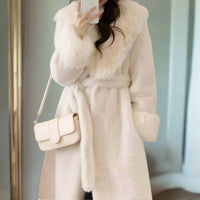 Glam Girl Cream Women's Luxury Ultra Plush Open Front Belted Fuzzy Faux Fur Coat