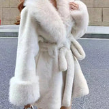 The Swan Ultra Plush Faux Fur Belted Coat cream