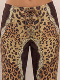 Brown Casual Women's Tiger Print Lace-Up Straight Leg Jeans