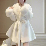 The Swan Ultra Plush Faux Fur Belted Coat cream