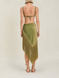 Green Boho Women's Fringe Detail Sarong Wrap Tie Up Beach Cover Up