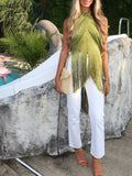 Green Boho Women's Fringe Detail Sarong Wrap Tie Up Beach Cover Up