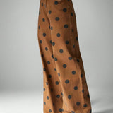 Brown High Waisted Casual Women's Wide Leg Polka Dot Jeans